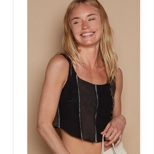 POL Colorblock Button Detail Cropped Tank Top Size Small